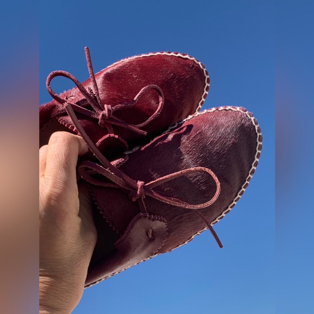 The Great Pony Hair Canyon Moccasin in Burgundy, Size 7